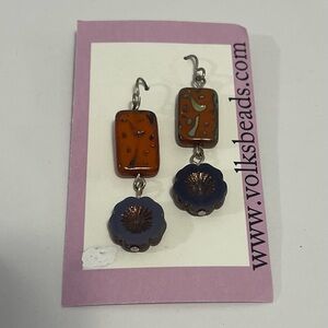Source Unknown Vibrant Orange and Deep Blue Earrings